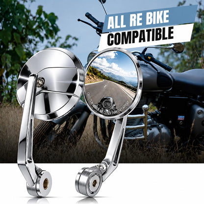 BAR END SIDE MIRRORS – CHROME SET OF -2 (ROYAL ENFIELD) COMPATIBLE FOR GT 650 / INTERCEPTOR 650 / HUNTER 350 / SUPER METEOR 650 / CLASSIC 350 / REBORN / METEOR 350