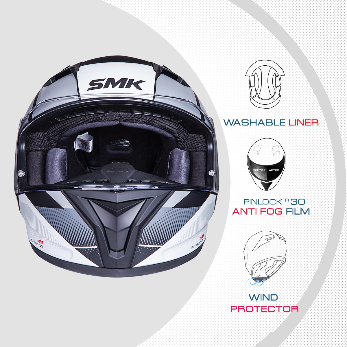 Smk Stellar Sports S01 Faro Helmet Isi Dot & Ece- 06 Certified Full Face Helmet with Anti Fog Clear Visor Helmet - Matt black (MA266) helmet highlight 