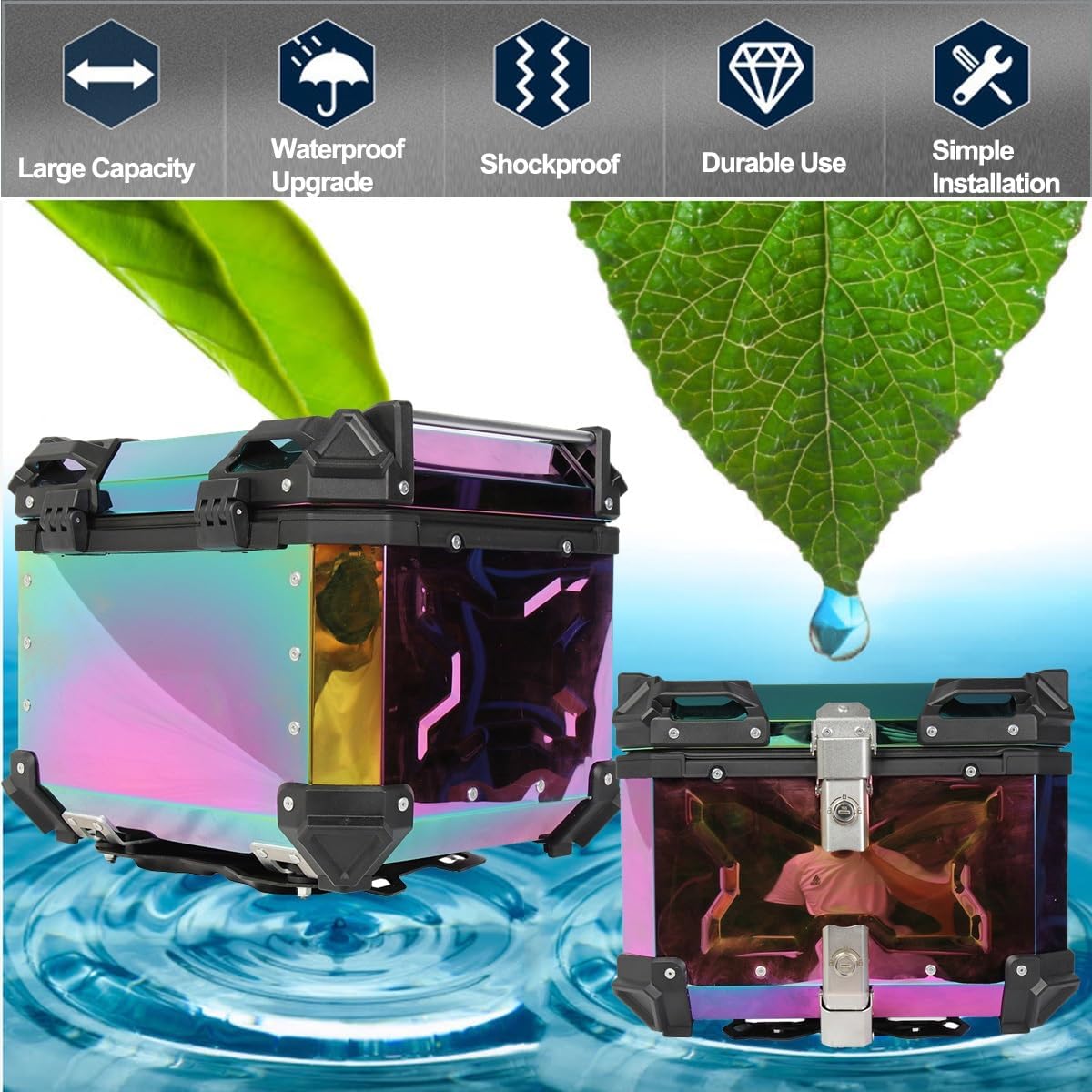 LGP rainbow large capacity aluminium top box 45 ltrs (fits all motorcycle) - color plating premium top box