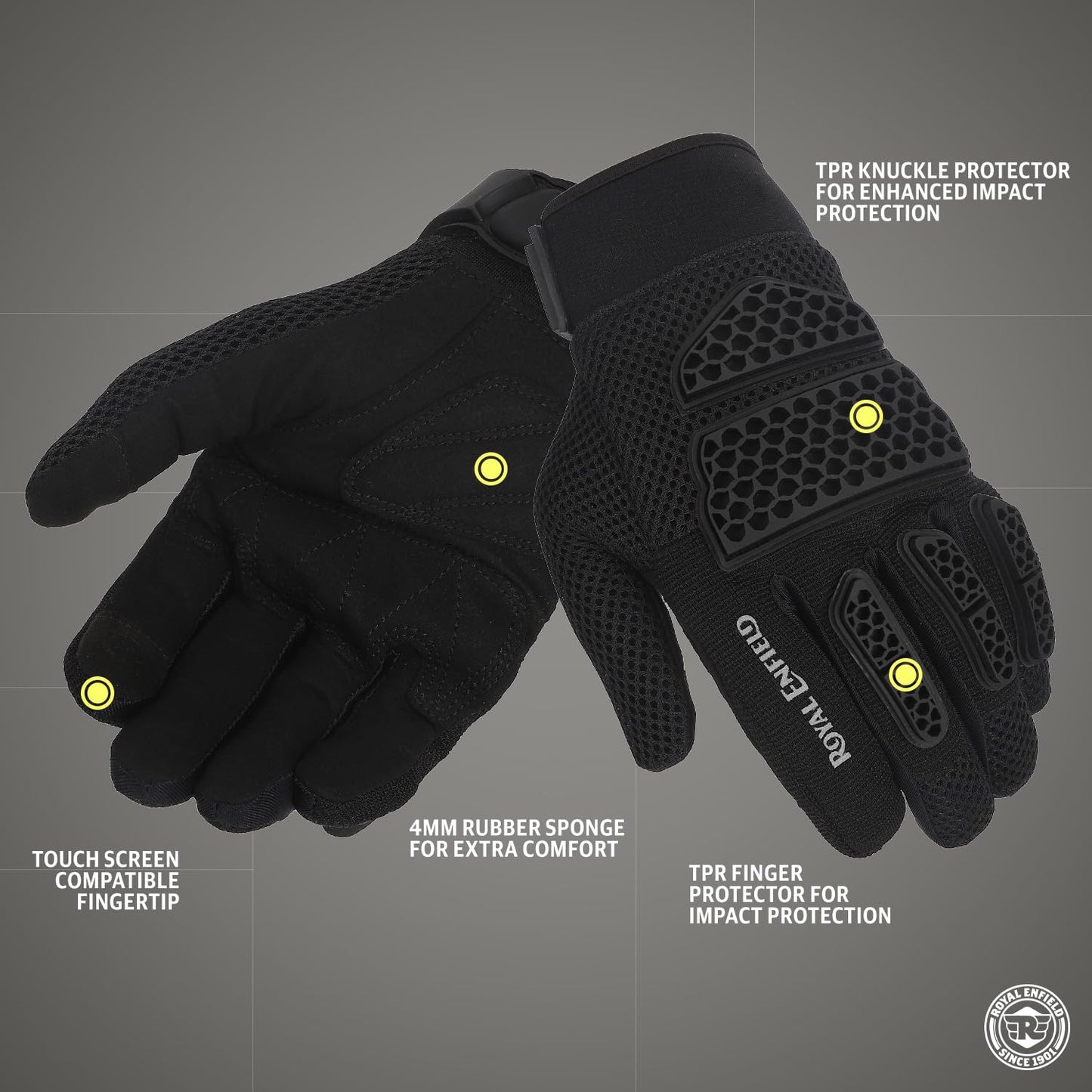 ROYAL ENFIELD STREET ACE V2 MOTORCYCLE GLOVES - BLACK