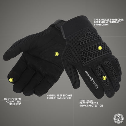 ROYAL ENFIELD STREET ACE V2 MOTORCYCLE GLOVES - BLACK