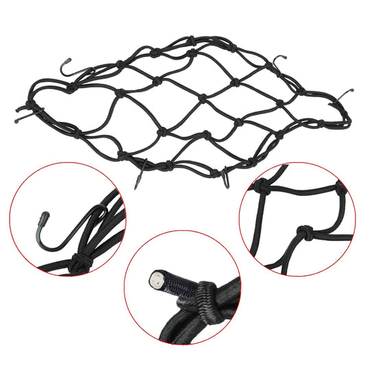 Boltt | Multifunctional Motorcycle Cargo Bungee Net |  15''X15'', Retractable Elastic | Rope Mess Strap with 6 Hooks | Luggage Net Black for Motorcycle Bike ATV | Seat Net - PACK OF 1