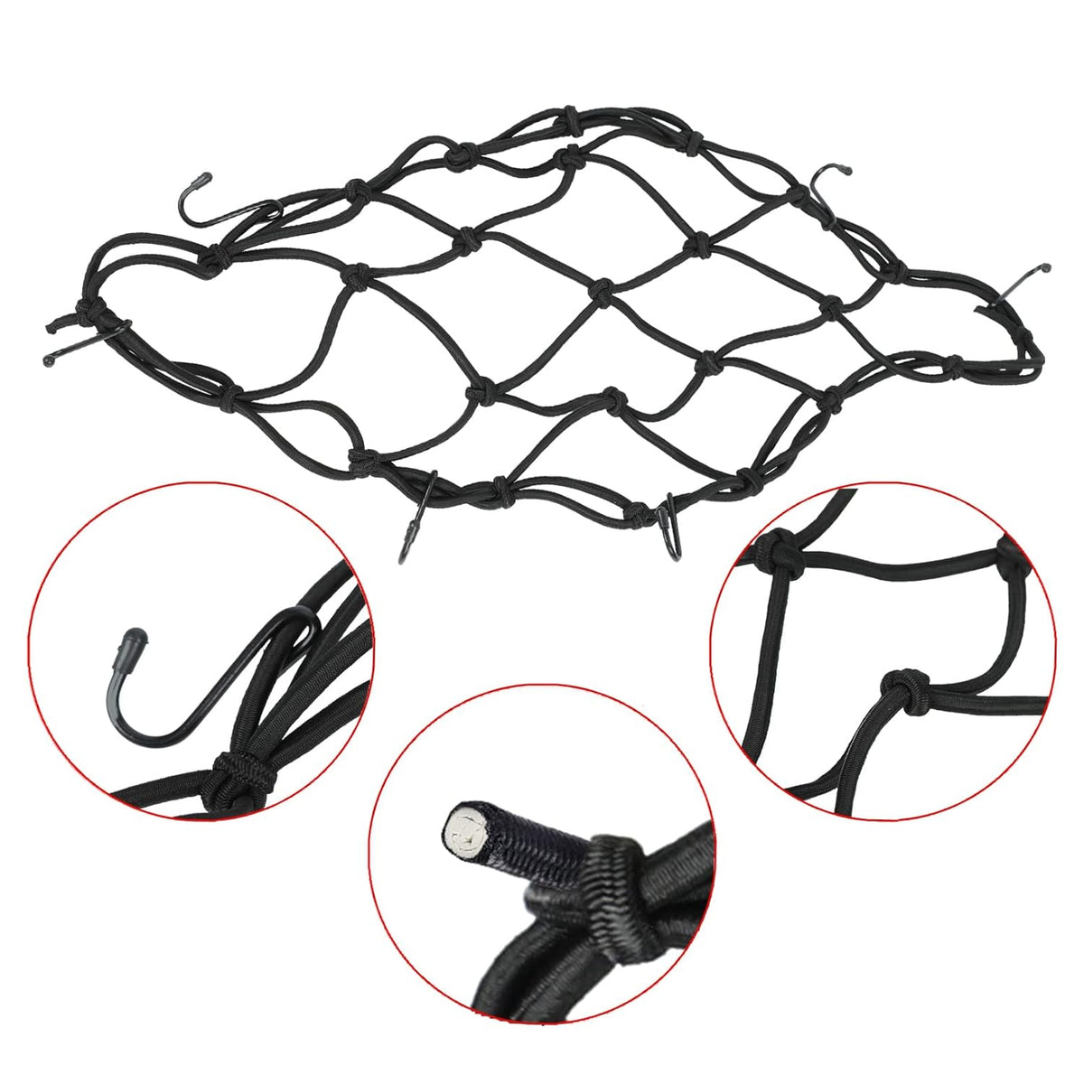 Rider Utility Combo for Motorcycles – Seat Net + Bungee Rope + Water Bottle Holder + Blind Spot Mirror | Universal Bike Accessories Combo