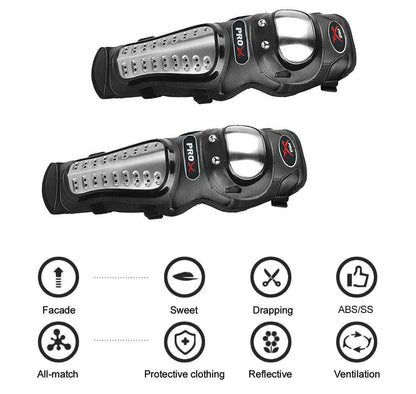 Probiker Pro-X Alloy Stainless Steel Knee Guard Flexible Breathable Adjustable Knee Shin Armor Elbow Protector for Bikers and Riders (Black)