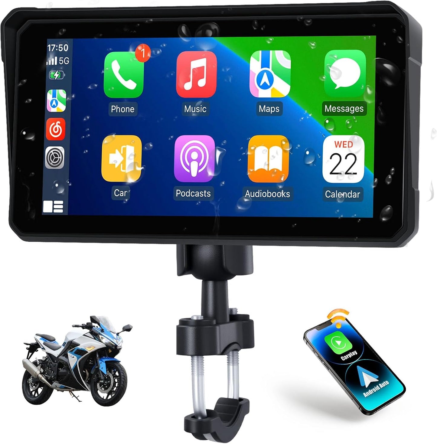 Boltt Pro Quick Release | 6-Inch | Motorcycle CarPlay & Android Auto Screen with TPMS & Voice Control | Wireless Apple CarPlay, Bluetooth, IP68 Waterproof | Universal Fit | M590 - 1 Year Warranty