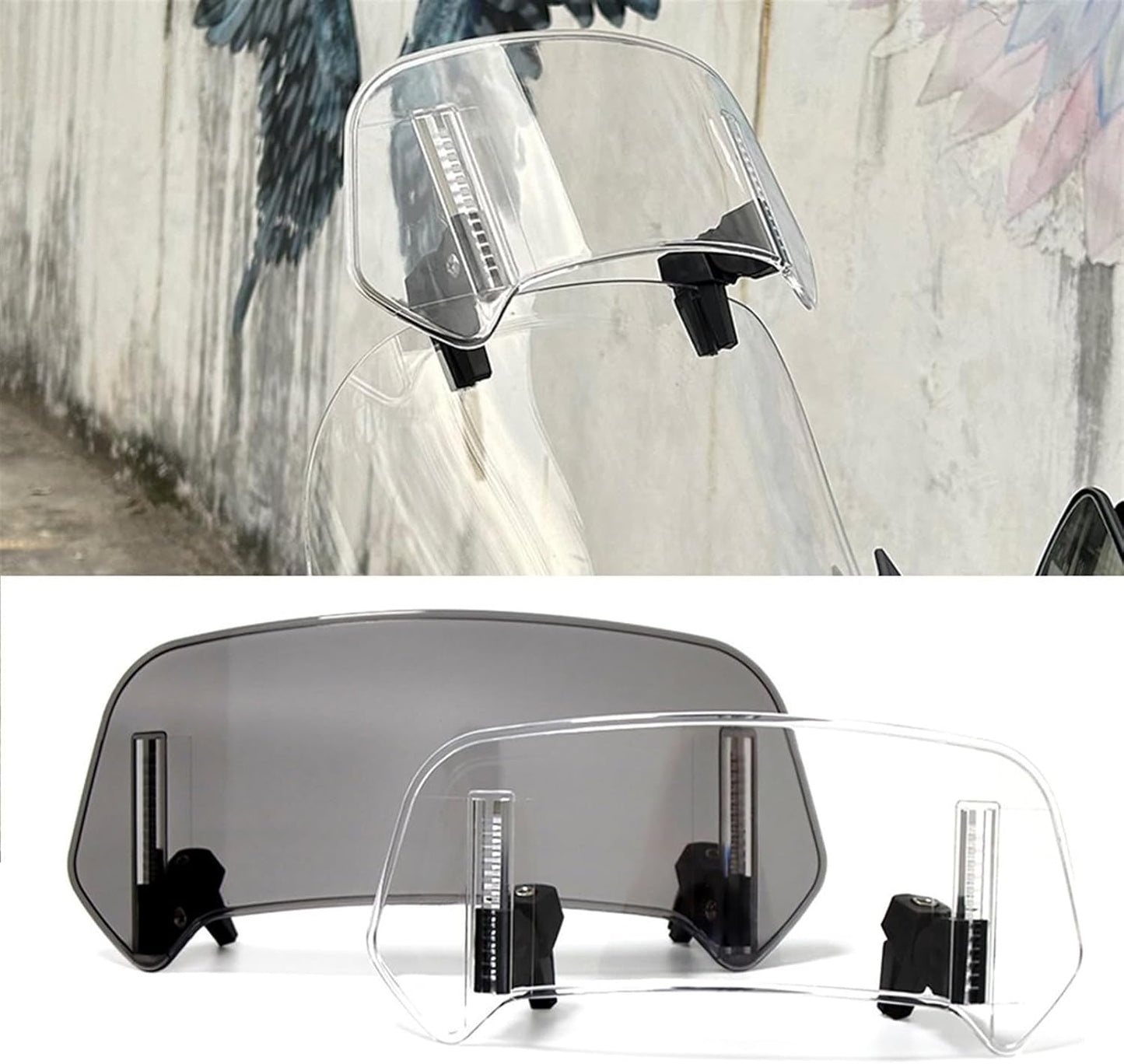 JCF (T1) MOTORCYCLE WINDSHIELD EXTENDER (ADJUSTABLE SPOILER CLAMP ON WINDSHIELD DEFLECTOR)- CLEAR