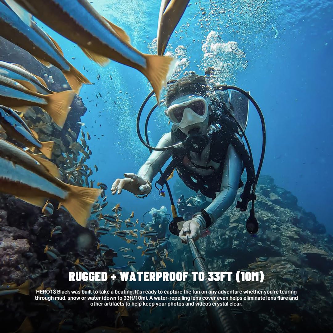 GoPro HERO13 Black - Waterproof Action Camera with 5.3K60 Video, 27MP Photo + Compatability with HB-Series Lenses(1-Yr International+1-Yr India Warranty)