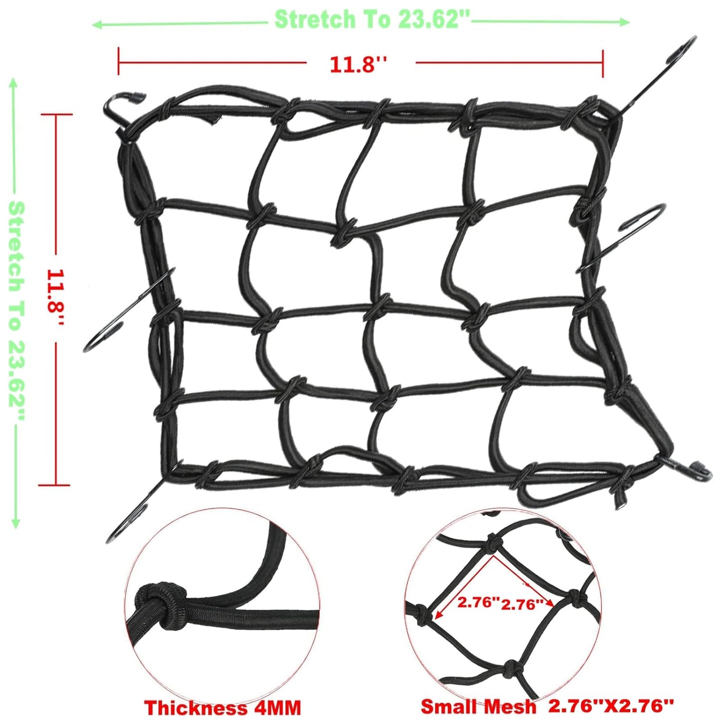 Boltt | Multifunctional Motorcycle Cargo Bungee Net |  15''X15'', Retractable Elastic | Rope Mess Strap with 6 Hooks | Luggage Net Black for Motorcycle Bike ATV | Seat Net - PACK OF 1