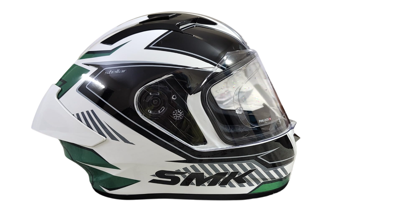 SMK Stellar Sports Adox Motorcycling Helmet Isi,Dot&Ece-06 Certified Full Face Helmet,Green White helmet highlight 