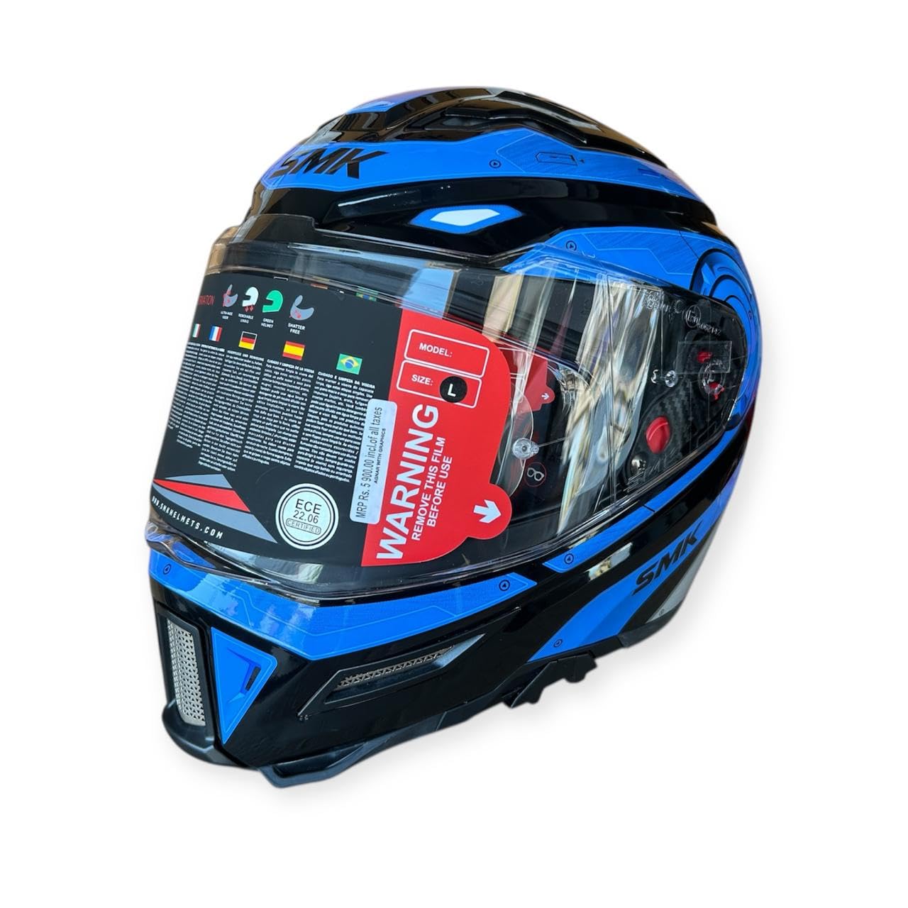 SMK Agnar Cyborg Full Face Dual Visor Helmet, ISI DOT ECE 22.06 Certified | GL 265 GLOSSY BLUE BLACK