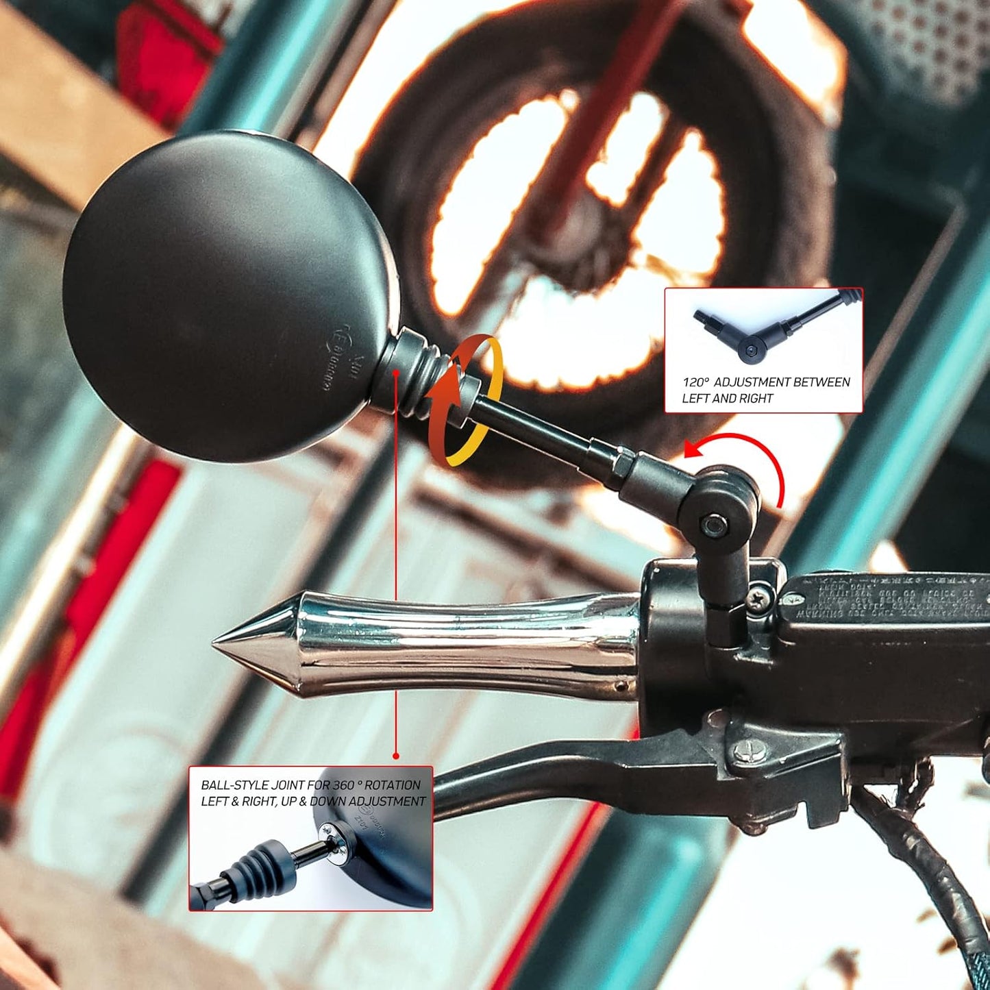 SPIKI CF Touring Mirrors (Pair) | 360 Degree  Foldable Rear View Mirrors | Wide View | Universal Fit for Motorcycles