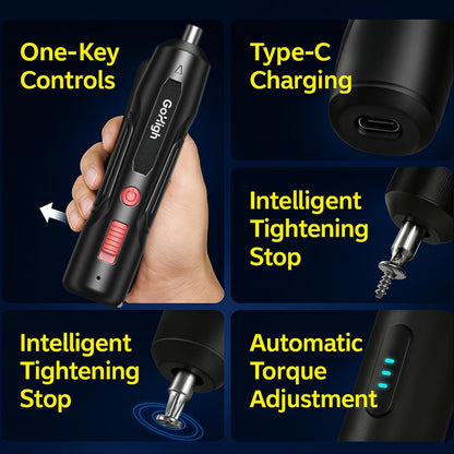 GoHigh PowerPlus Electric Screwdriver – 32 Bits, 4.2V Cordless, 1Hour Fast Charge, Auto Torque, Magnetic Grip | Ideal for Furniture, Electronics & DIY | 1Year Warranty