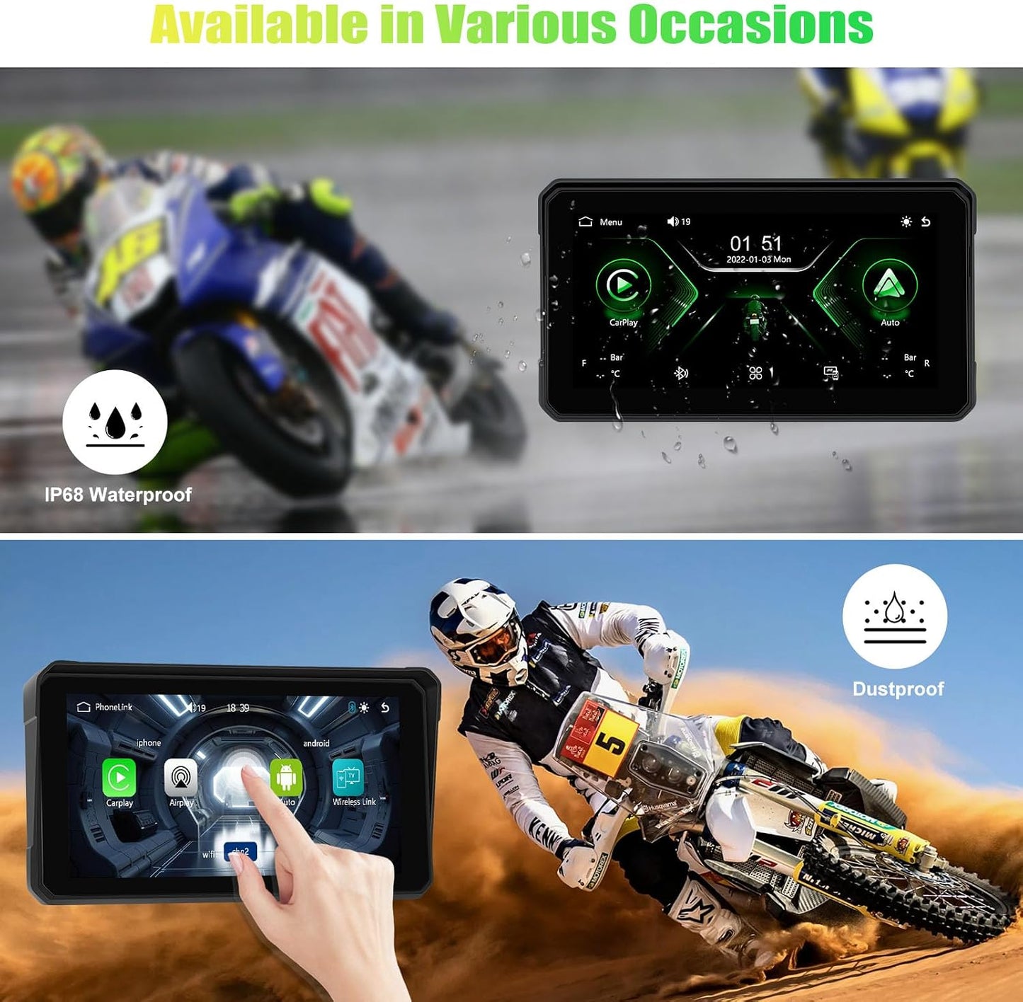 Boltt Pro Quick Release | 6-Inch | Motorcycle CarPlay & Android Auto Screen with TPMS & Voice Control | Wireless Apple CarPlay, Bluetooth, IP68 Waterproof | Universal Fit | M590 - 1 Year Warranty