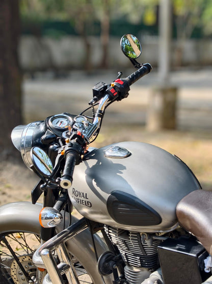 Handle Bar End Side Mirror ( New Edition ) For Royal Enfiled Guerrilla 450 & Continental GT 650, Interceptor 650, Bear 650, Classic 650, Super Meteor 650,Classic 350, Hunter 350, Meteor 350, Goan Classic 350 Round Mirrors