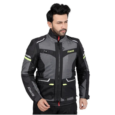 Raida Rover 2 Touring Motorcycle Jacket | Lightest in Its Class | CE Level 2 Armoured | Hydration Bladder Compatible | Waterproof Rain & Thermal Liners included - BLACK HI WIZ