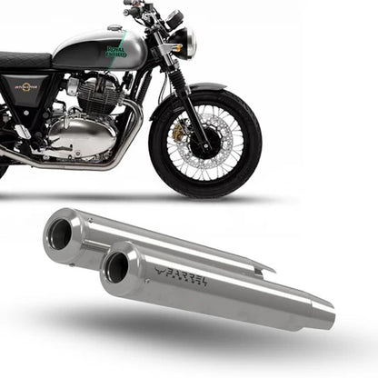 RE GT 650 / INTERCEPTOR 650 BE-10- "BASS MASTER" PERFORMANCE EXHAUST | Polish | RUSTFREE | 1 Year warranty - BARREL EXHAUST
