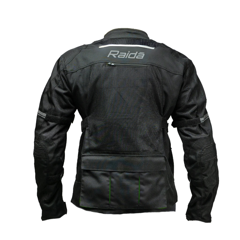 Raida Rover Touring Motorcycle Jacket | Level 2 Armors | Lumbar Support, Rain & Thermal Liner Included | Hydration Pocket (Black Grey)