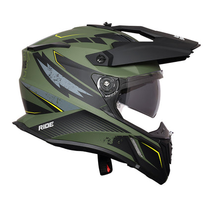 ROYAL ENFIELD OFF ROADING MOTO CROSS OPTIMUS DUAL SPORT HELMET - GREEN