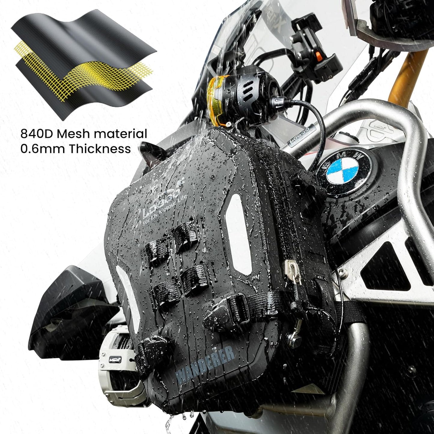 Loboo Wanderer  Front Inflatable Bumper Bag / Crashbar bag , Fully Waterproof Motorcycle ，Inflatable protection system Full Waterproof - 6 ltrs