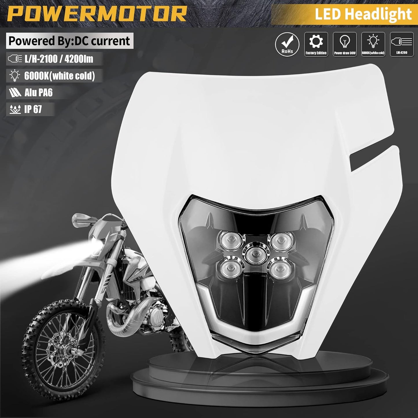 Dirt Bike Headlight,Dirtbike LED Headlights Kit Motorcycle Head Lamp Light Kit Universal for Most Dirt Pit Enduro Bike Motorcycle Headlamp Frontlight for ATV