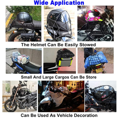 Boltt | Multifunctional Motorcycle Cargo Bungee Net |  15''X15'', Retractable Elastic | Rope Mess Strap with 6 Hooks | Luggage Net Black for Motorcycle Bike ATV | Seat Net - PACK OF 1