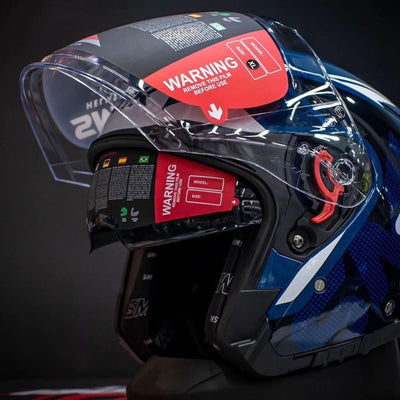 SMK GTJ Tourer – Open Face Half Helmet  with dual visor – GL515 ( BLUE & WHITE )
