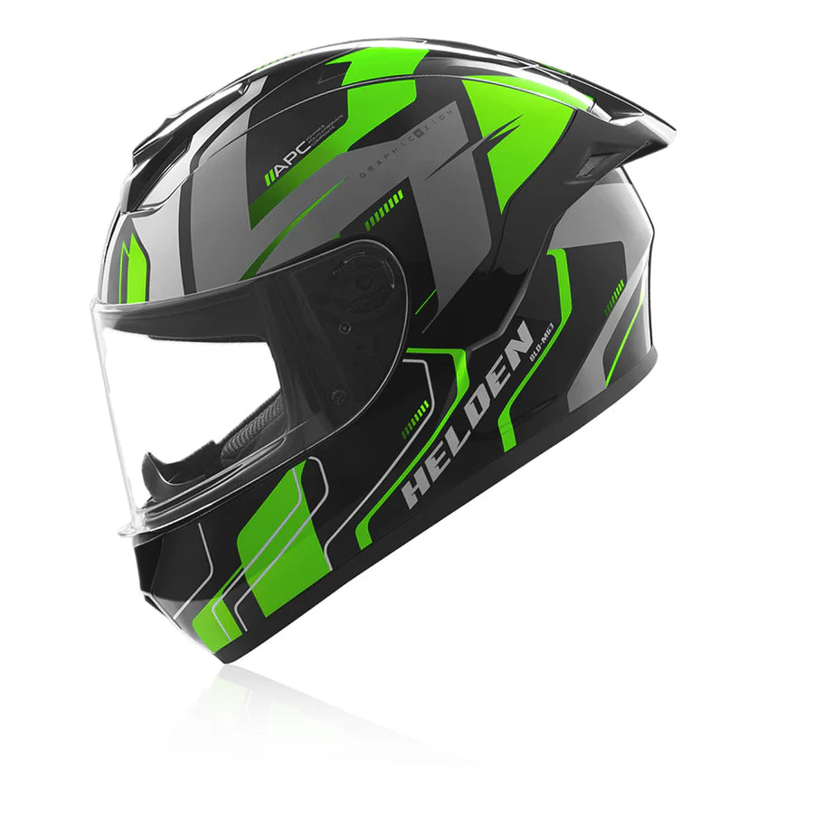 Reise Helden Full Face Riding Helmet | ISI/DOT/ECE Certified | European Design | Bluetooth Ready | Polycarbonate Shell - Green / Black