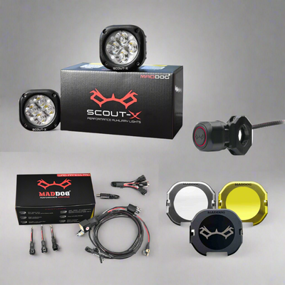 COMBO Maddog Scout X auxiliary lights with complete switch pro, wiring harness and aux lights filter ( 18 months warranty)