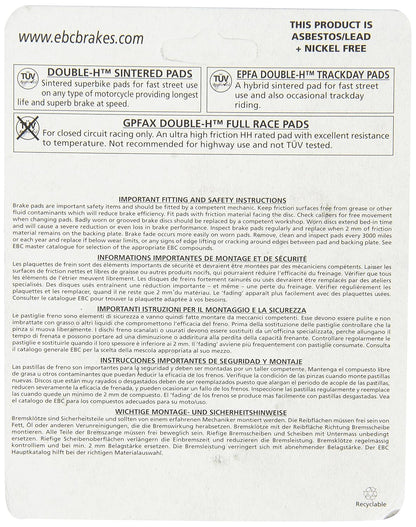 Continental GT 650 / Interceptor 650 Front ( Double-H™ Sintered ) Brake Pads  - FA209/2HH Fully Sintered - EBC ( PACK OF 1 )