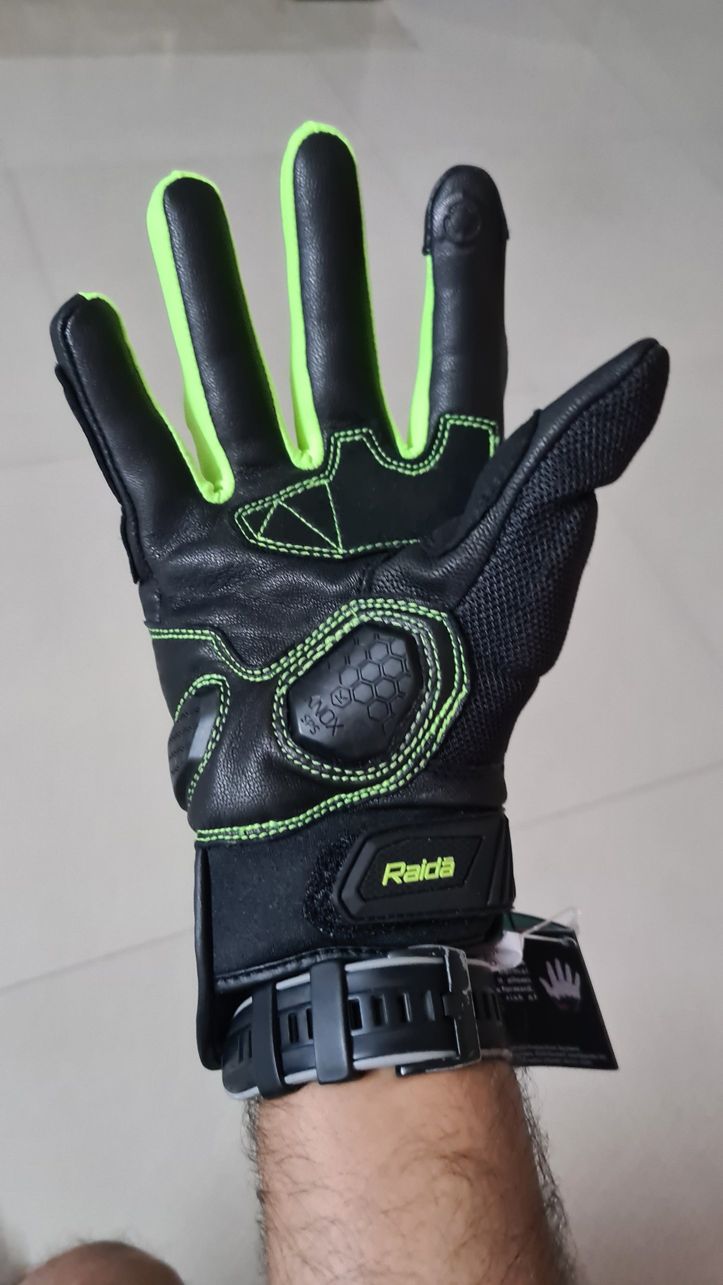 Raida AirWave Motorcycle Gloves (Hi-Viz Black) | all weather ready | KNOX SERIES
