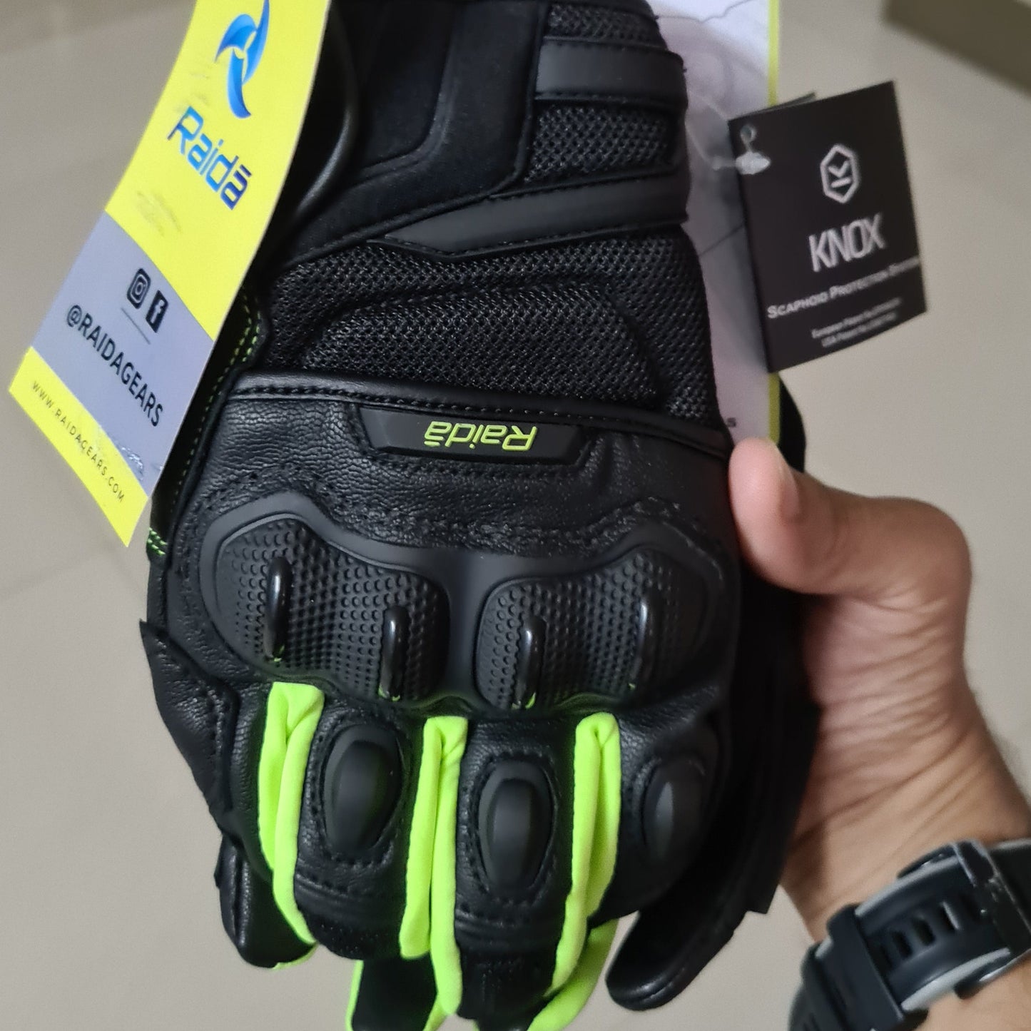 Raida AirWave Motorcycle Gloves (Hi-Viz Black) | all weather ready | KNOX SERIES