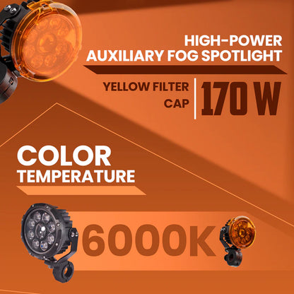 DK90S PRO HIGH POWER SPOTLIGHT | 170W |  Ultra Wide Driving Fog Lights | White/Yellow | with wiring harness and Intelligent wireless button switch | 1 year warranty | LGP