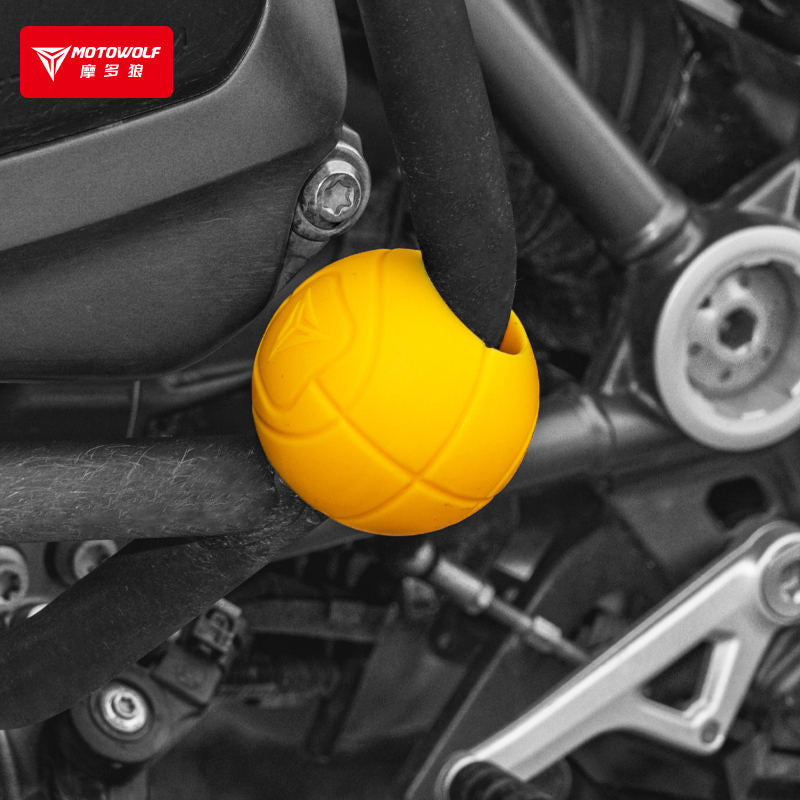PROTEK COMBO YELLOW - MOTOWOLF PB1 | 22mm | Universal Bumper Protective Guard | Silicone | with Cable Ties | Anti-Collision Anti-Scratch | Motorcycle Bumper Block - Ball Shape and Cylinder ( PACK OF 4 )