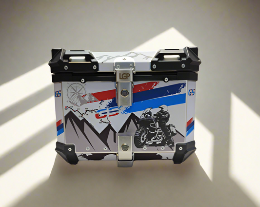 LGP GS TRAVEL 45 litres White (red and blue line) touring top box with graphics premium - 1 YEAR WARRANTY