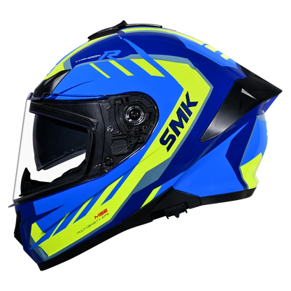 SMK Typhoon Aerot  | D Ring with Dual Visor | GL545 | Motorbike Helmet | Gloss Blue Hi viz