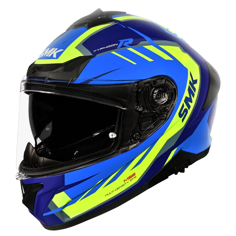 SMK Typhoon Aerot  | D Ring with Dual Visor | GL545 | Motorbike Helmet | Gloss Blue Hi viz