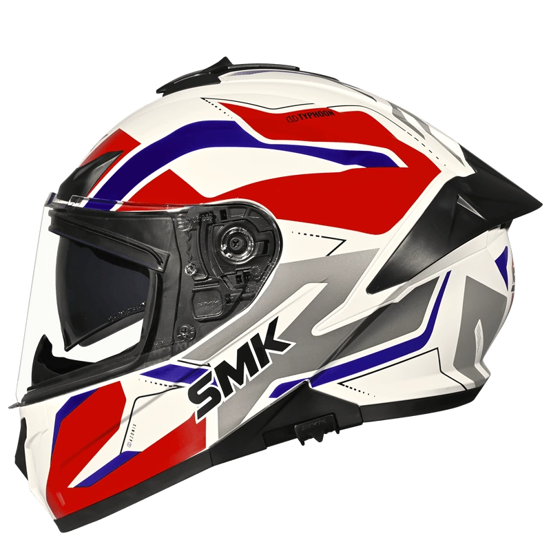 SMK TYPHOON AZONIX GL135 GLOSS FULL FACE-DOT CERTIFIED HELMET | WHITE RED DUAL VISOR HELMET