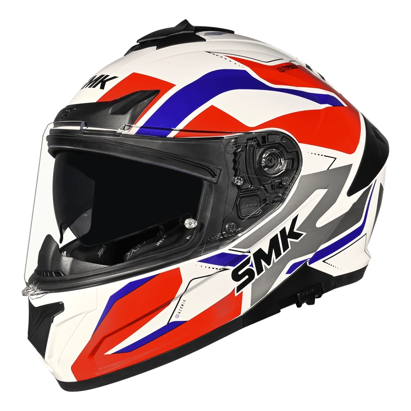 SMK TYPHOON AZONIX GL135 GLOSS FULL FACE-DOT CERTIFIED HELMET | WHITE RED DUAL VISOR HELMET