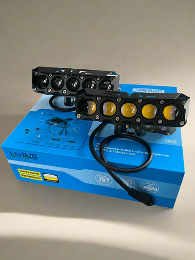 LIU HJG ORIGINAL ( 75W *2 )future eye 5 (without harness) LENS DUAL COLOUR YELLOW /WHITE LED FOG LIGHTS (PAIR) compatible for all motorcycle , thar , jeep and cars