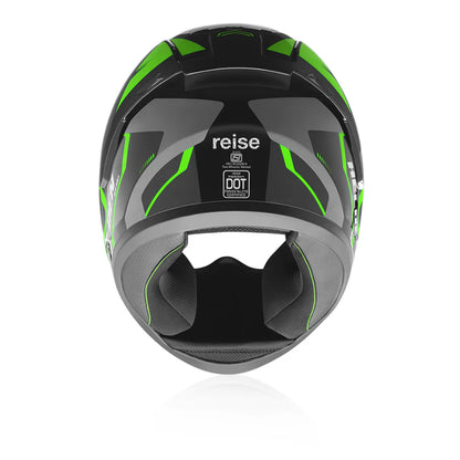 Reise Helden Full Face Riding Helmet | ISI/DOT/ECE Certified | European Design | Bluetooth Ready | Polycarbonate Shell - Green / Black