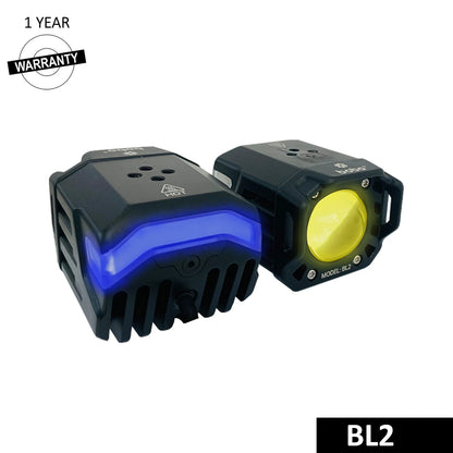 BOBO BL2 Premium Motorcycle Auxiliary Lights, IP68 Waterproof, 9000 Lumens LED, Dual Colour 6000K/3000K, Multiple Beam Modes