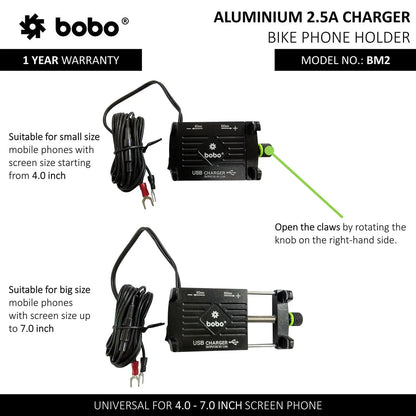 BOBO BM2 Aluminium Phone Holder with 2.5A USB charger
