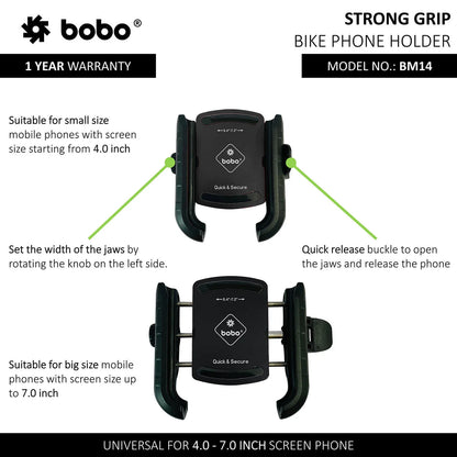 BOBO BM14 Quick Release Enhanced BM4 Waterproof Bike/Motorcycle/Scooter Mobile Phone Holder Mount, Ideal for Maps and GPS Navigation (Black)