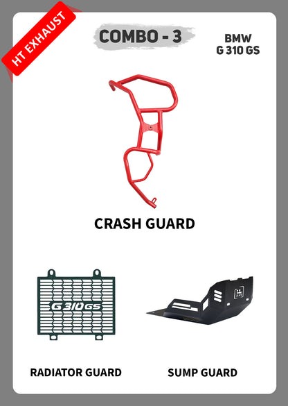 COMBO 3 BMW GS310 Crash Guard + Radiator Guard + Sump Guard – HT EXHAUST