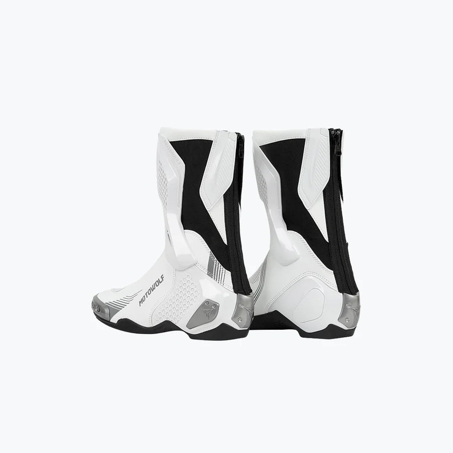 MOTOWOLF BO1 Racing Motorcycle Riding Boots for Unisex | Reinforced Protection, Anti-Slip Sole, All-Weather Riding Boots - WHITE