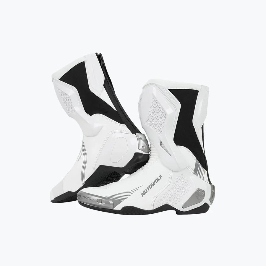 MOTOWOLF BO1 Racing Motorcycle Riding Boots for Unisex | Reinforced Protection, Anti-Slip Sole, All-Weather Riding Boots - WHITE
