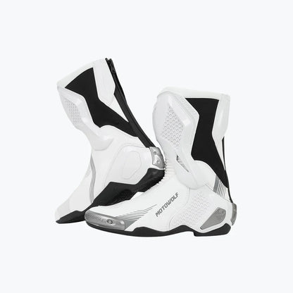 MOTOWOLF BO1 Racing Motorcycle Riding Boots for Unisex | Reinforced Protection, Anti-Slip Sole, All-Weather Riding Boots - WHITE