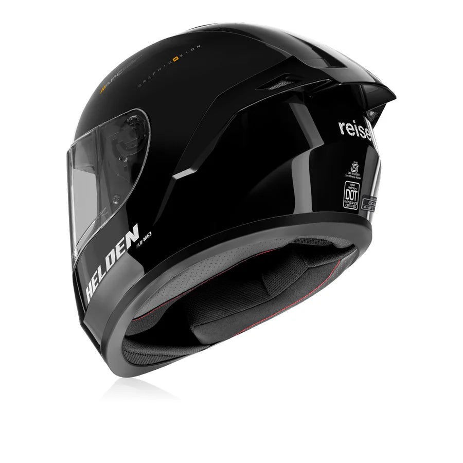 Reise Helden Full Face Riding Helmet | ISI/DOT/ECE Certified | European Design | Bluetooth Ready | Polycarbonate Shell -  Black Gloss
