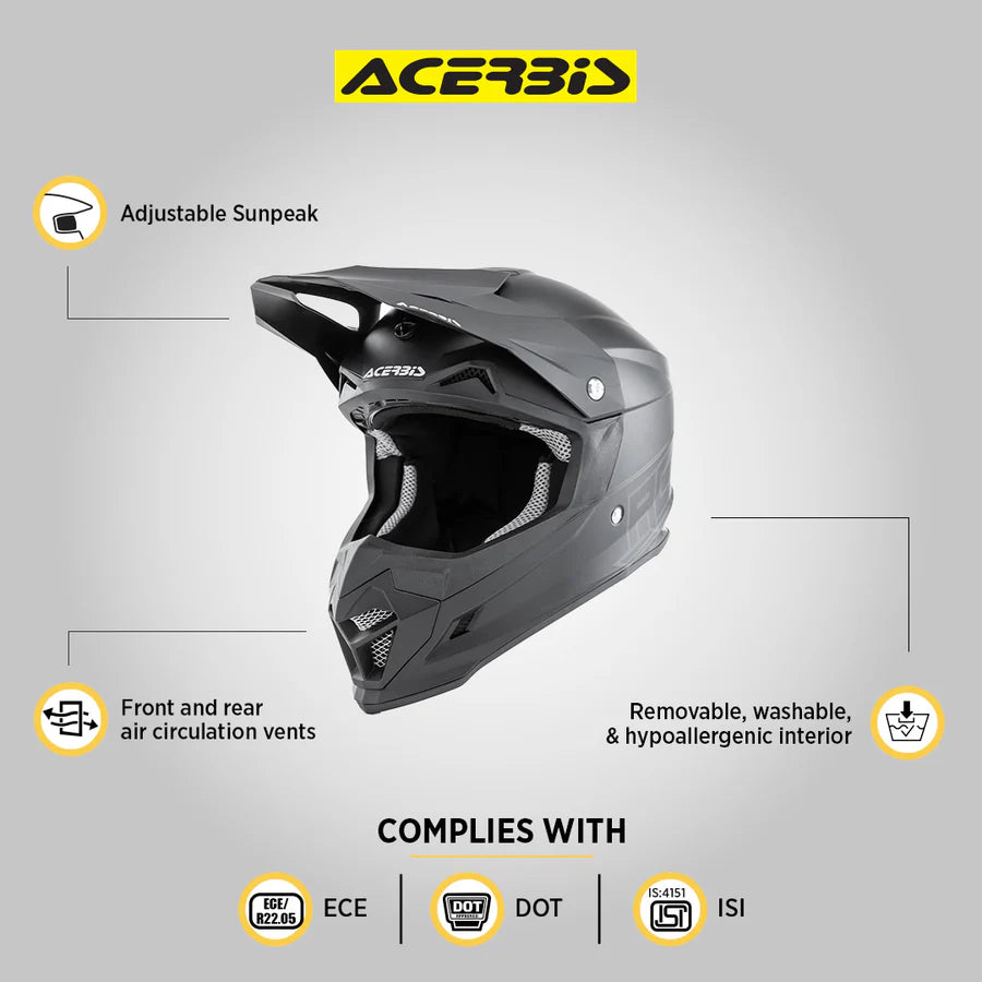 Acerbis Profile 4 Off-Road Riding Helmet: Adjustable Sunpeak | DualFlow Ventilation | Hypoallergenic Lining | ECE/ISI/DOT Certified - GLOSS BLACK