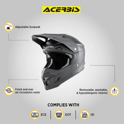 Acerbis Profile 4 Off-Road Riding Helmet: Adjustable Sunpeak | DualFlow Ventilation | Hypoallergenic Lining | ECE/ISI/DOT Certified - GLOSS BLACK